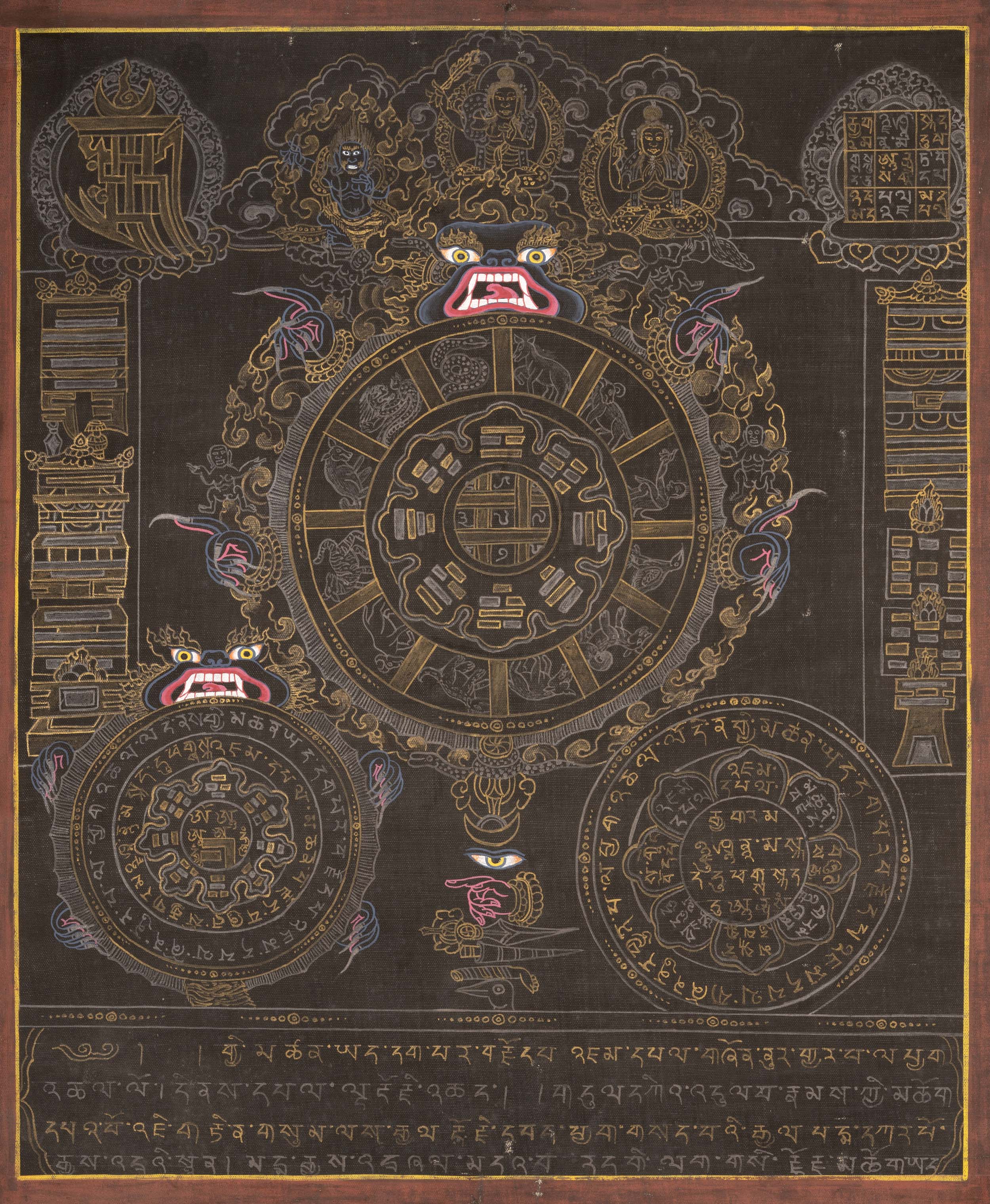 30 + Year Original Hand-Painted Tibetan Calendar Thanka | Old Astrological Chart